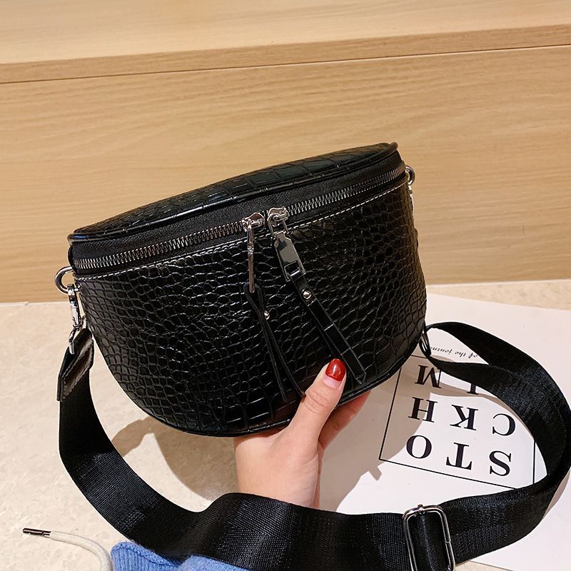 Fashion Solid Color Soft Leather Chest Bag Strap Crocodile Pattern Crossbody Bags