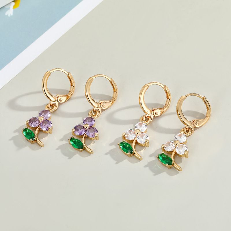 Korean Diamond Zircon Four-leaf Clover Earrings