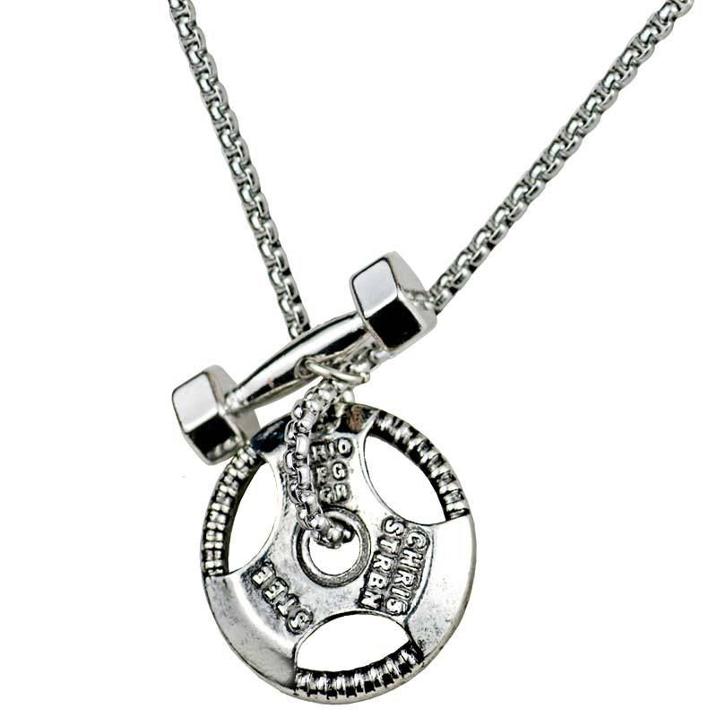 Collier En Acier Inoxydable Avec Pendentif Combiné Haltère Et Haltères