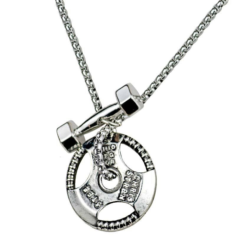 Dumbbell Barbell Combination Pendant Stainless Steel Necklace