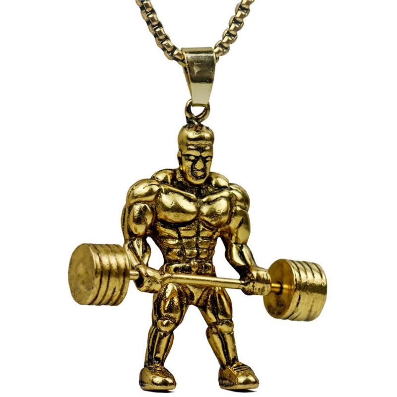 Simple Weightlifting Muscle Men Stainless Steel Necklace Wholesale