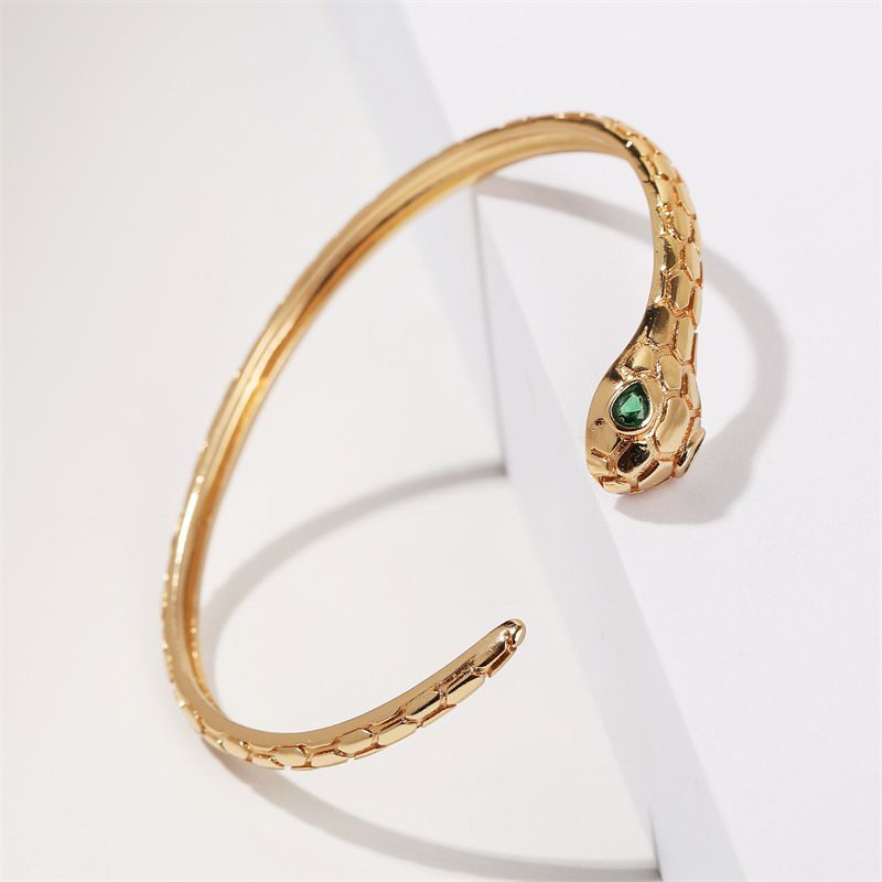 Fashion Open Copper Inlaid Zirconium Snake Bracelet