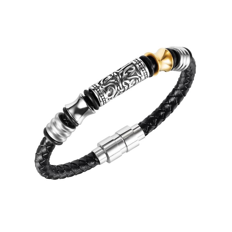 Retro Woven Stainless Steel Leather Bracelet Wholesale