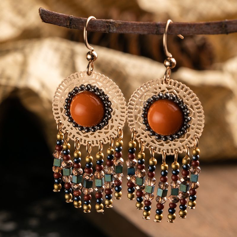 Ethnic Style New Rice Beads Retro Tassel Earrings