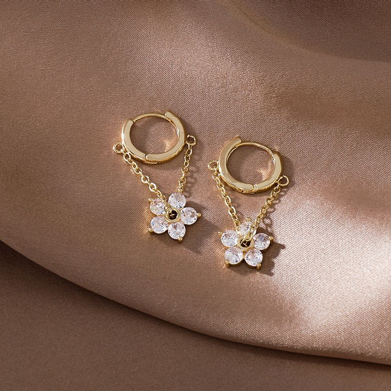 Korean Chain Flower Zircon Earrings