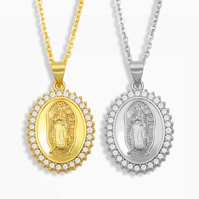 Européen Et Américain Rétro Ornement Religieux Vierge Marie Pendentif En Relief Hommes Et Femmes En Acier Inoxydable De Diamant-clouté Collier Nkt90