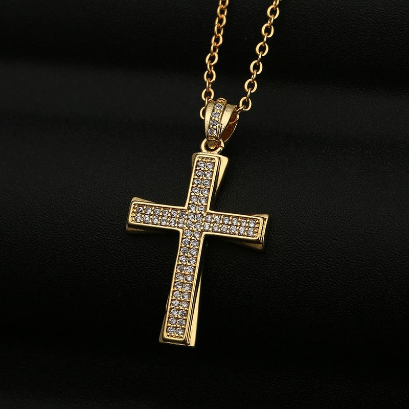 Retro Zircon Cross Copper Necklace