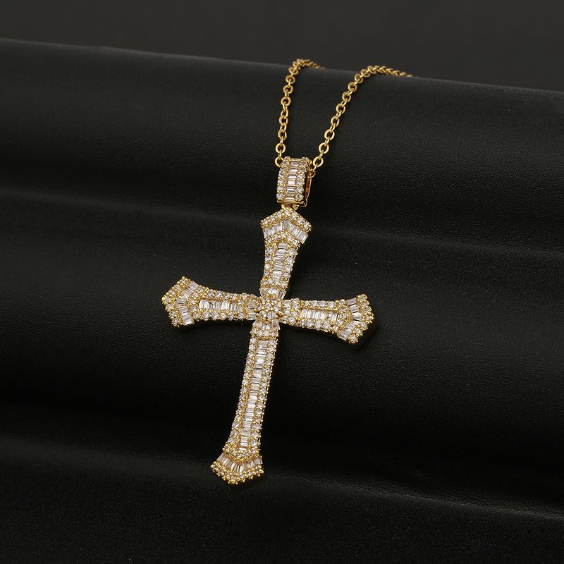 Cross Copper Zircon Pendant Fashion Necklace