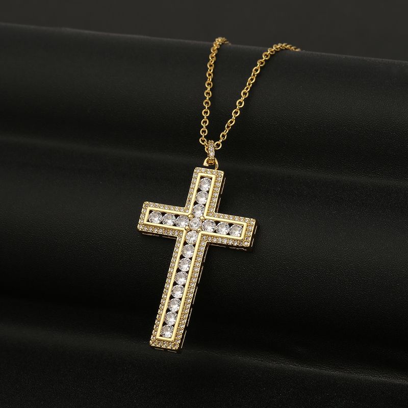 Micro-inlaid Zircon Cross Pendant Copper Necklace