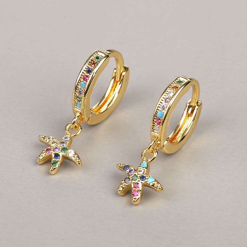 New Fashion Color Round Zircon Starfish Earrings