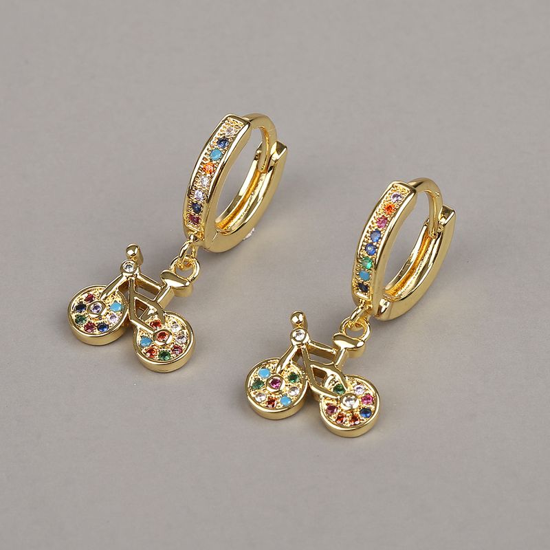 Hot Sale Hot-selling Earrings Copper Diamond Color Zircon New Bicycle Trendy Earrings All-match Earrings Stud Earrings