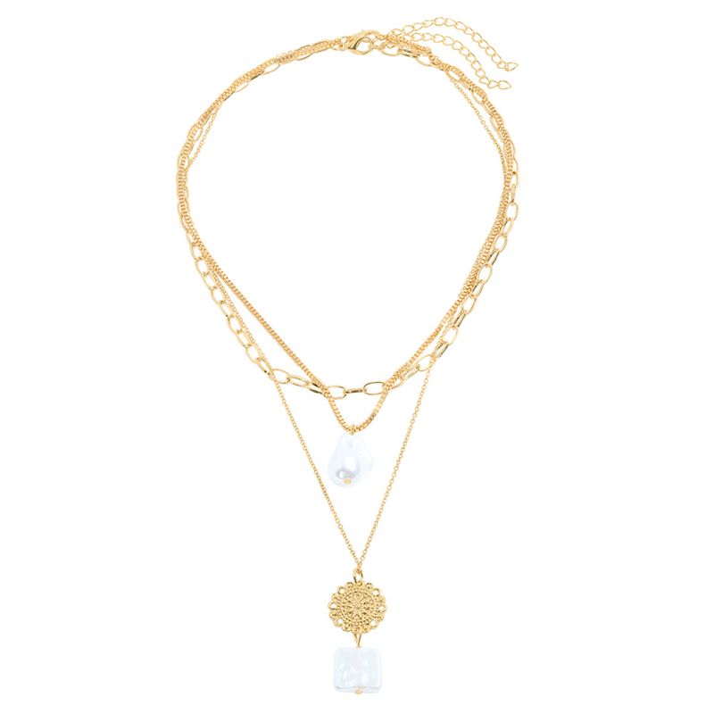 Retro Inlaid Pearl Simple Pendant Necklace