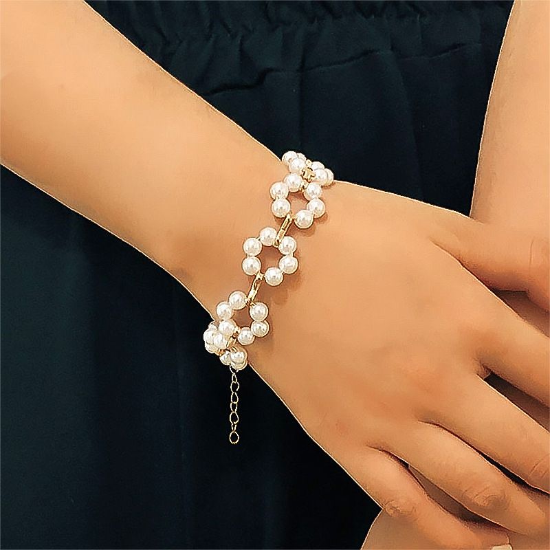 Bracelet De Perles Tressées Fleur De Mode