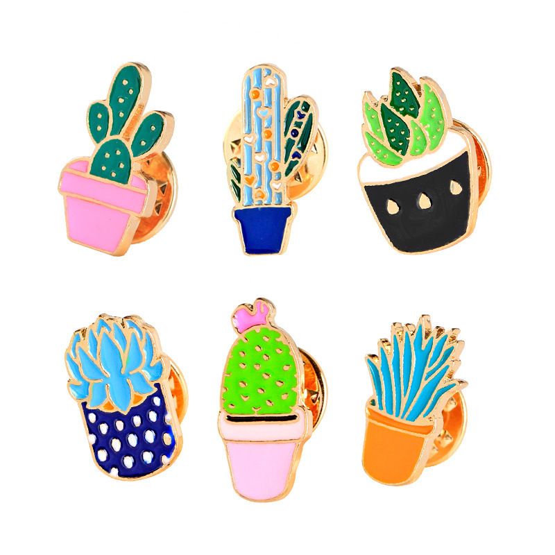 Cartoon Cute Cactus Succulent Potted Series Brooch Set
