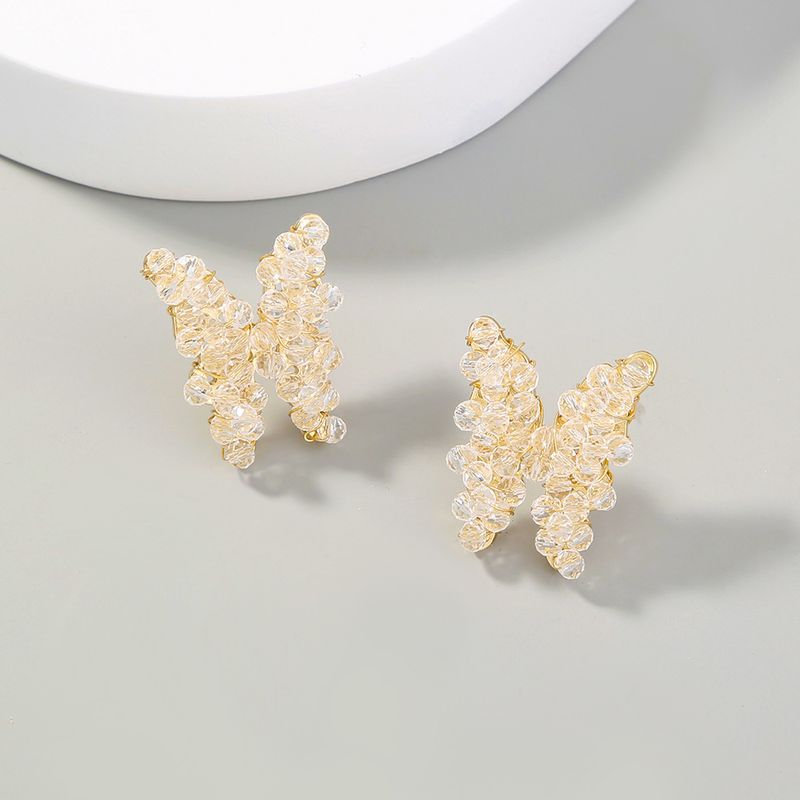 Transparent Crystal Beads Butterfly Earrings