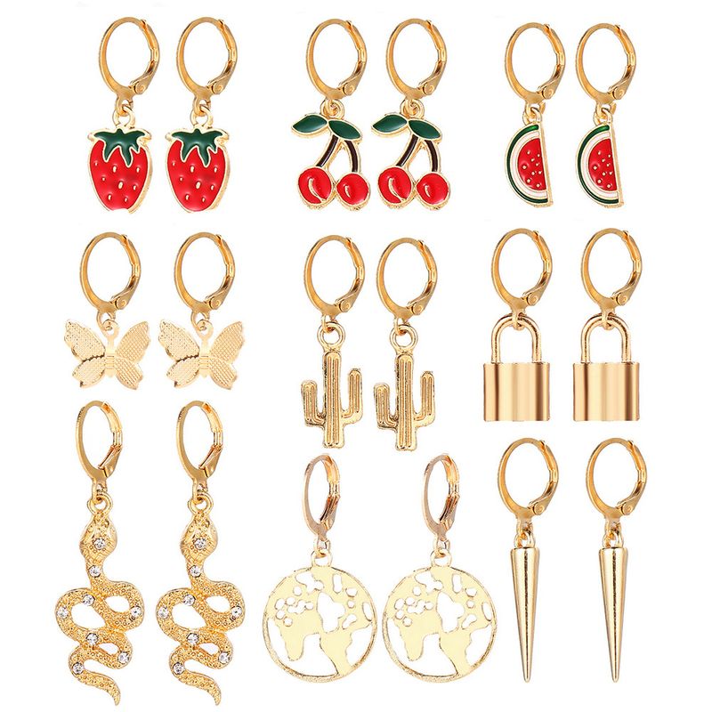 Fashion Fruit Snake Multi-element Earrings Set
