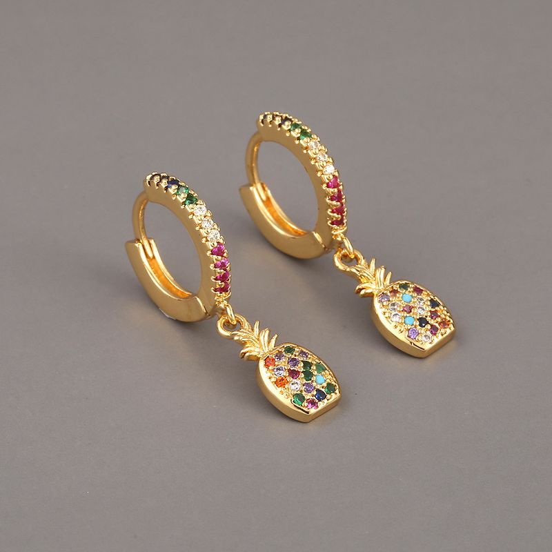Fashion Copper Color Zircon Pineapple Earrings