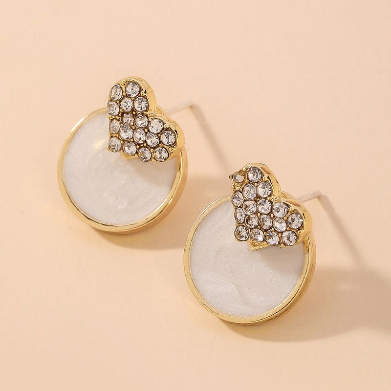 Boucles D&#39;oreilles Coréennes Cœur Coquillage Diamant Complet