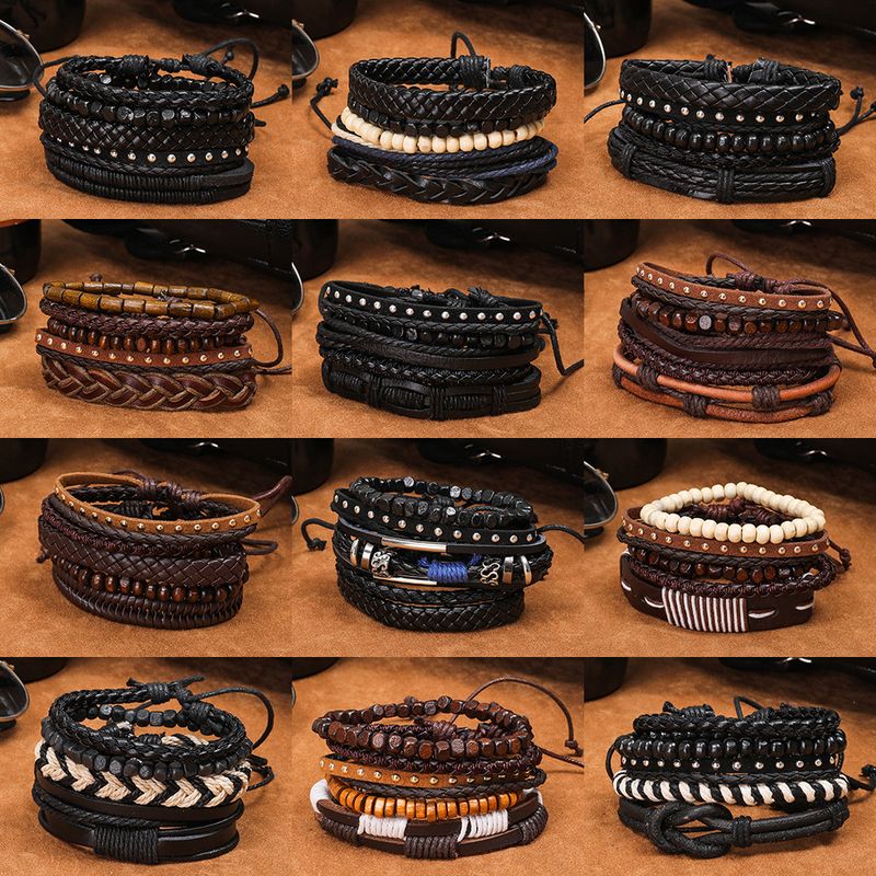Retro Cowhide Multi-layer Braided Bracelet Five-piece Set