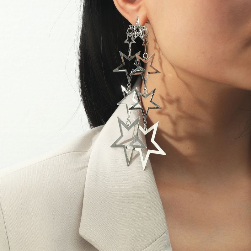 Fashion Hollow Five-pointed Star Long Tassel Earrings