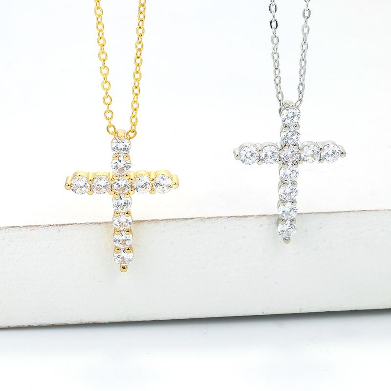 Fashion Cross Copper Zircon Necklace Wholesale