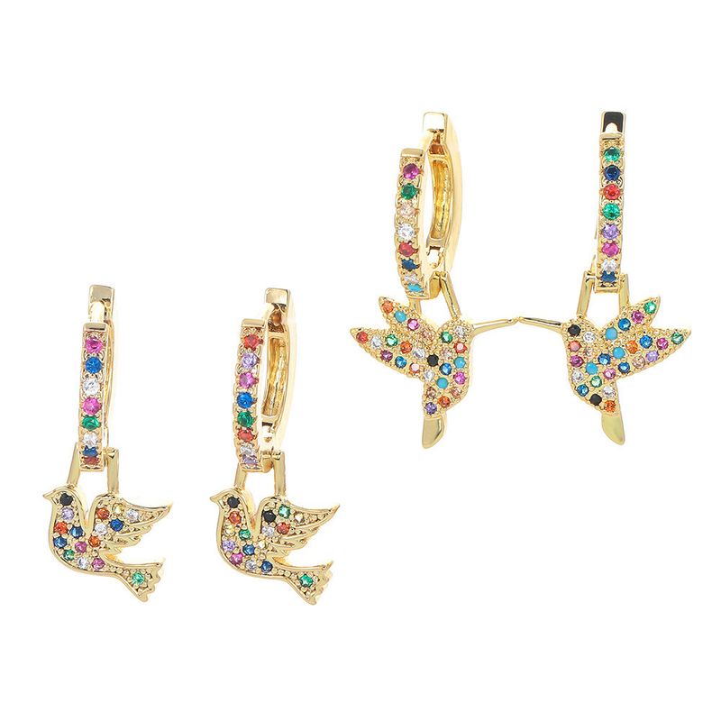 Fashion Diamond Colored Zircon Bird Earrings