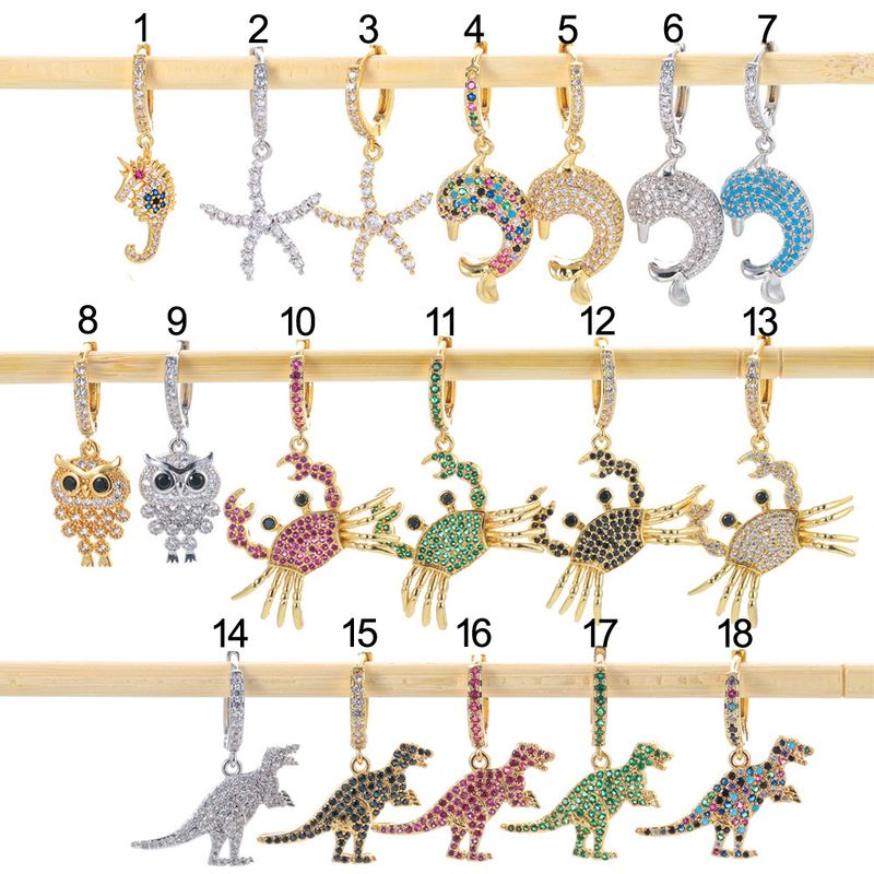 Micro-inlaid Zircon Colorful Dinosaur Animal Insect Earrings
