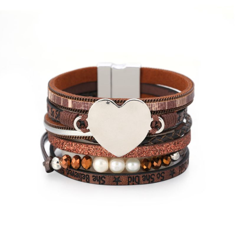 Fashion Multi-layer Heart-shape Pearl Leather Bracelet