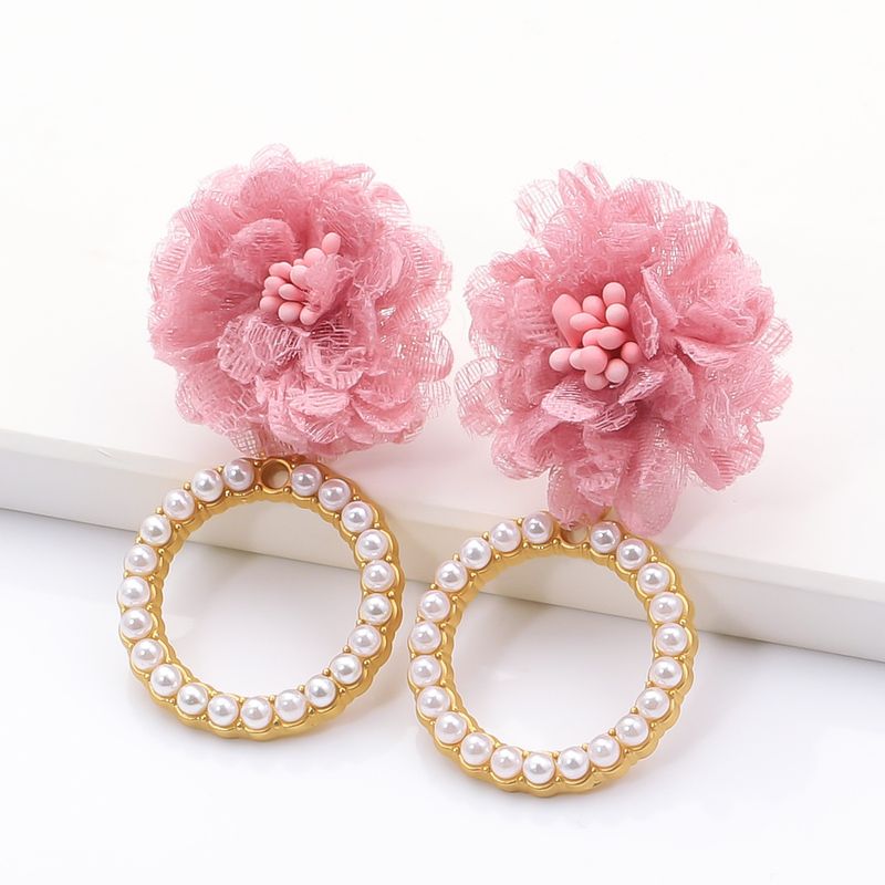 Fashion Geometric Circle Inlaid Pearl Flower Earrings