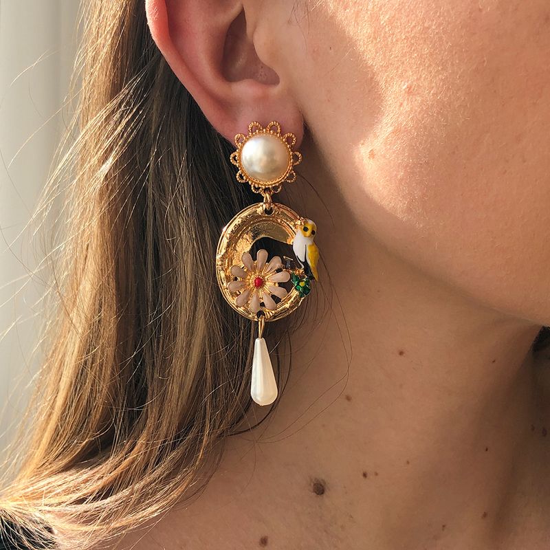 Baroque Alloy Oil Drop Flower Earrings