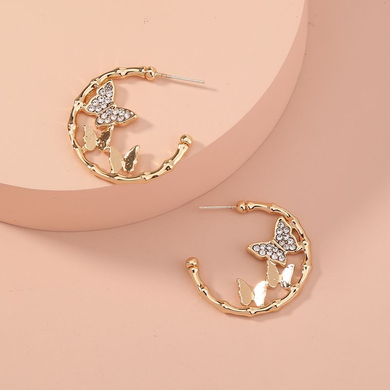 Fashion Diamonds Butterflies C-shaped Earrings
