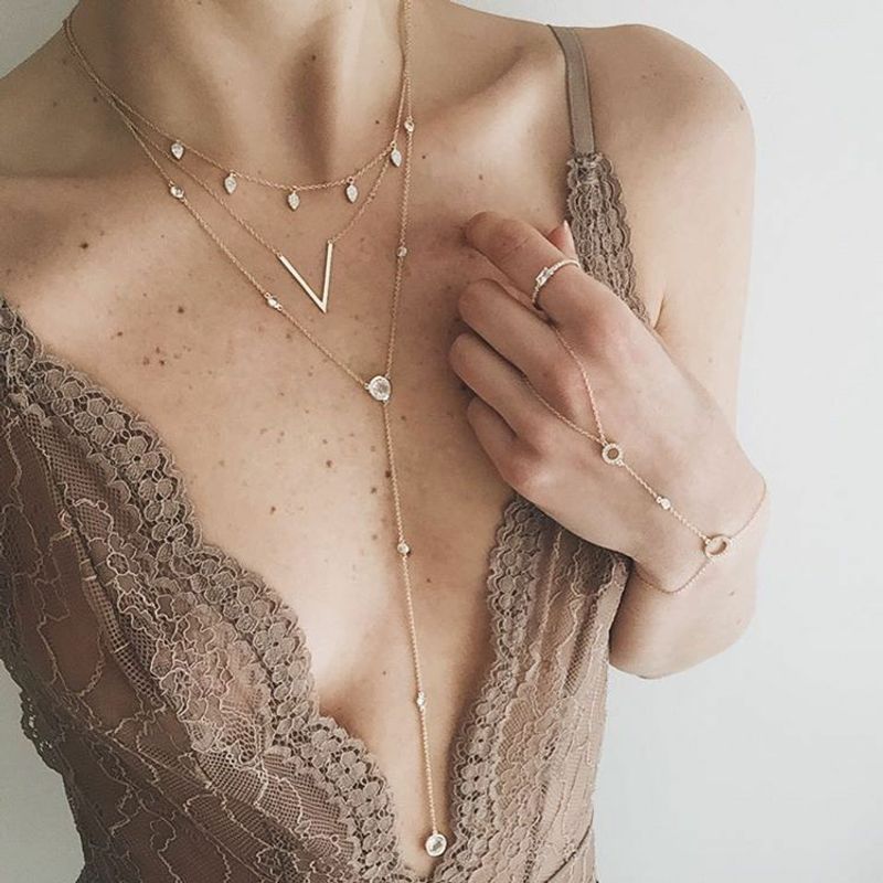 Fashion Multi-layer Diamonds Long V-shaped Alloy Necklace
