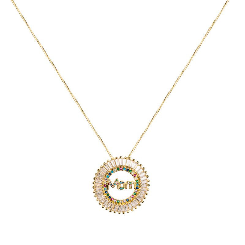 Fashion Letters Mom Round Copper Inlaid Zircon Necklace