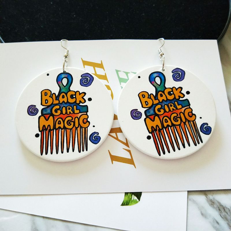 Retro Colorful Printing Round Wooden Earrings