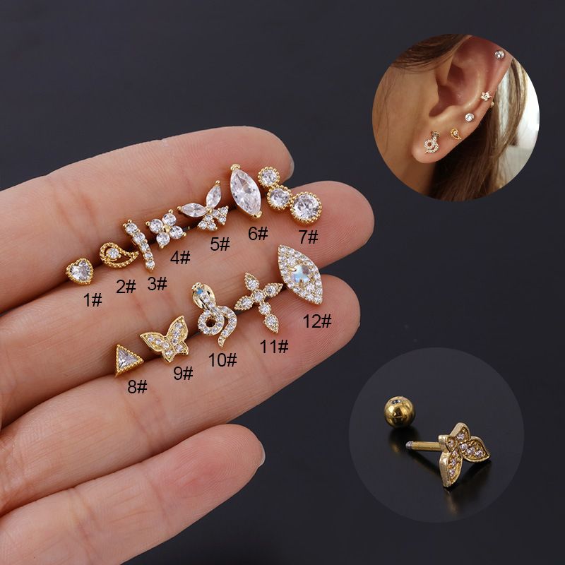 Piercing De La Oreja Moda Geométrico Cobre Enchapado Piedras Preciosas Artificiales