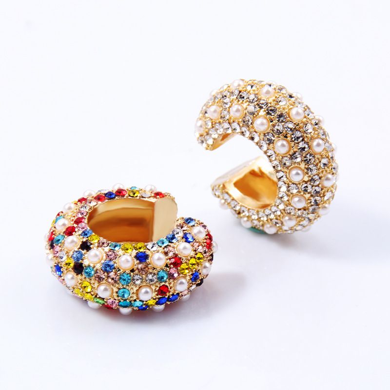 Wholesale Jewelry Fashion C Shape Alloy Artificial Gemstones Plating Diamond Earrings