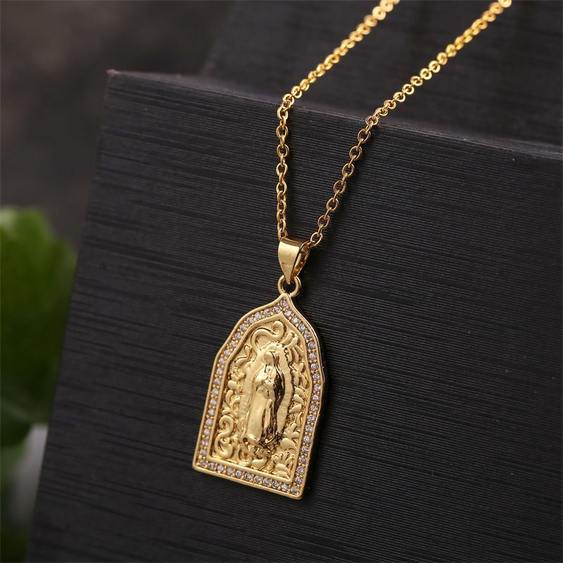 Mode Religiöse Heilige Mary Kupfer Eingelegte Zirkonium Halskette