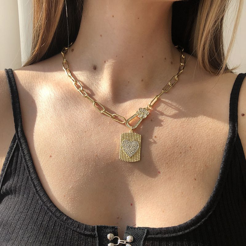 Fashion Diamond Heart Square Pendant Necklace