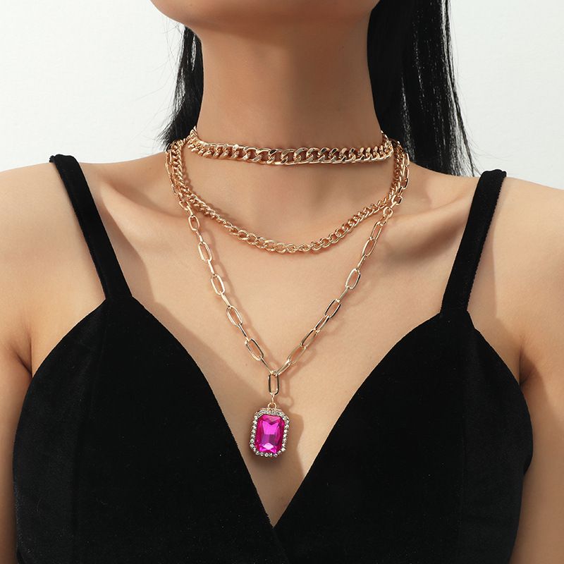 Conjunto De 3 Piezas De Collar De Diamantes Multicapa Geométrico De Moda