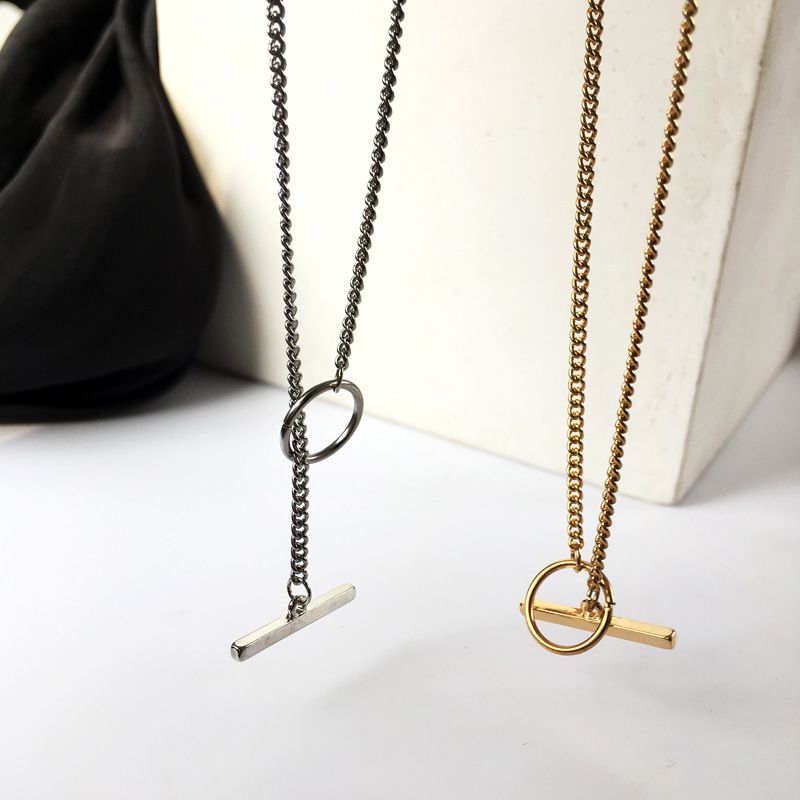 Korean Round Ring One Word Buckle Pendant Necklace
