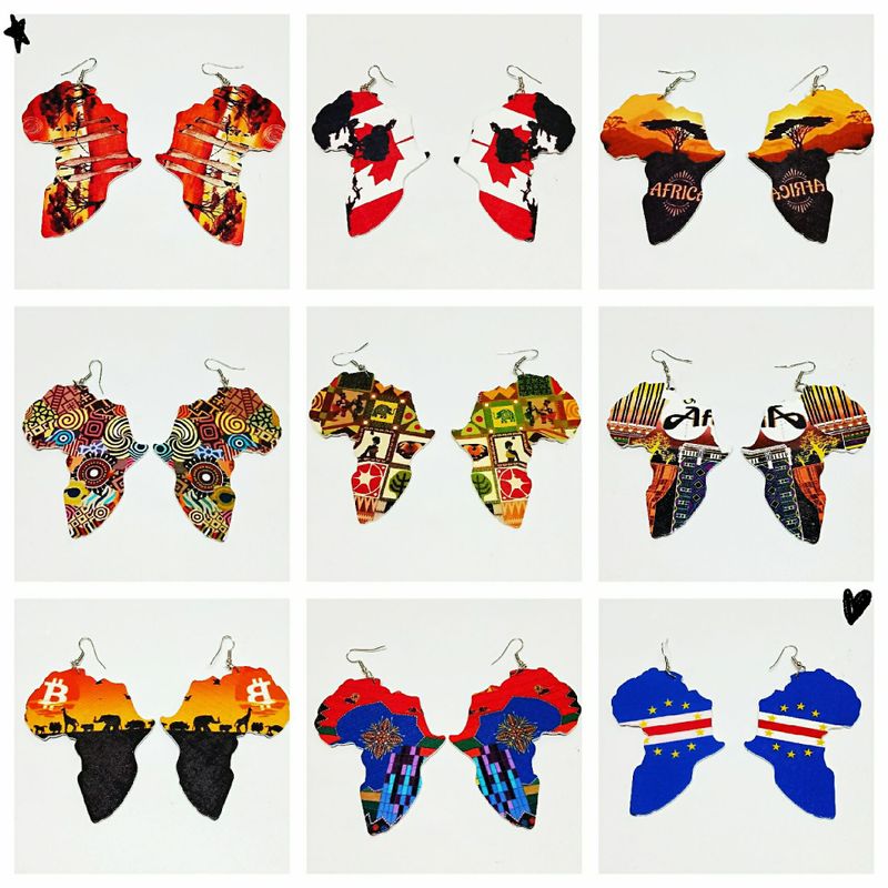 Ethnic Double-sided Printing Wooden Earrings