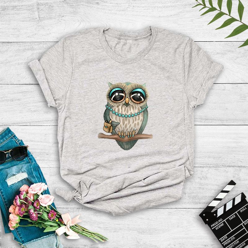 Cartoon Cute Owl Pop Print T-shirt