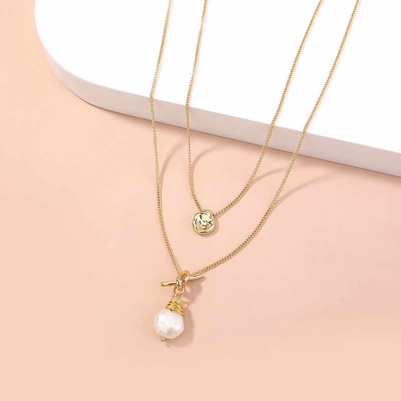 Fashion Small Golden Bean Double Knotted Pearl Necklace