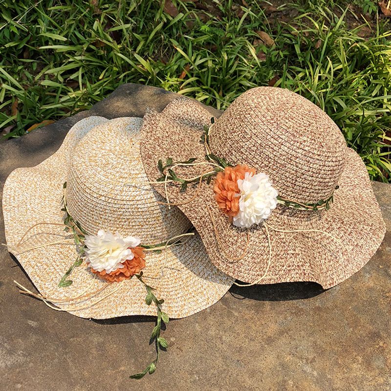 Fashion Flower Big Eaves Sunscreen Straw Hat