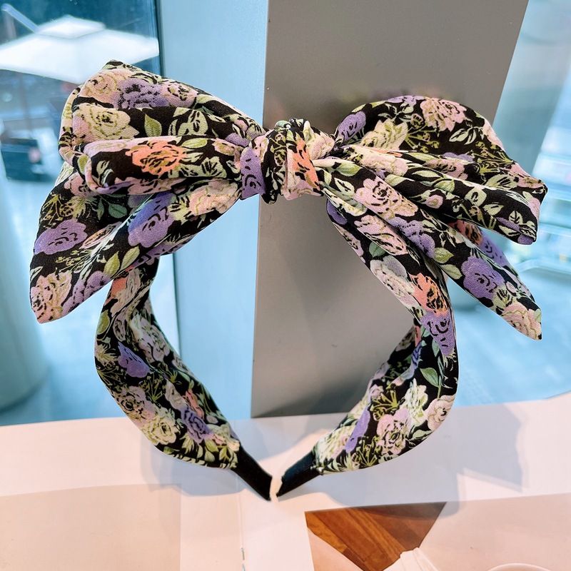 Retro Rose Printing Large Double Bow Headband