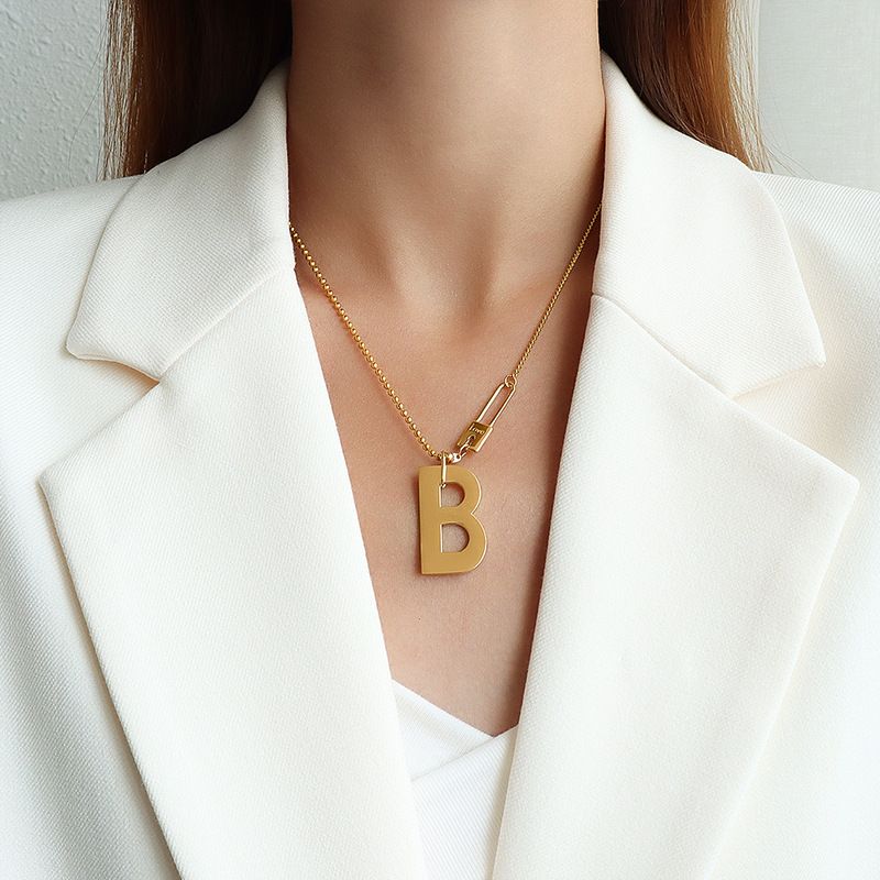 Simple B Letter Titanium Steel Necklace Wholesale