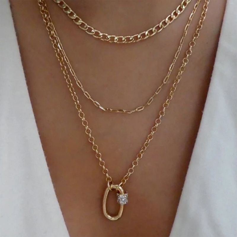 Collier En Alliage Géométrique Multicouche Simple En Gros