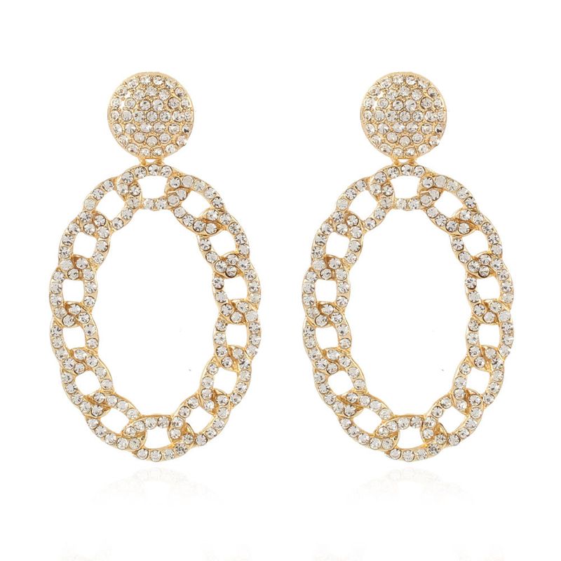 Fashion Alloy Full Diamond Chain Oval Earrings