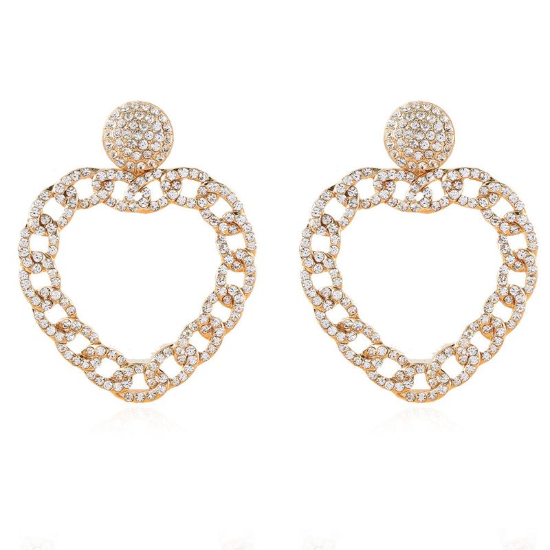 Retro Alloy Diamond Heart-shaped Chain Earrings