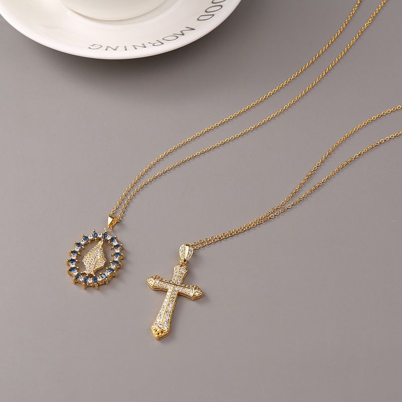 Fashion Cross Jesus Copper Zircon Necklace Wholesale